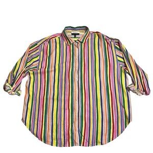Eloquii Elements Women Rainbow Stripe Top Blouse Size 18 Linen blend Colorful